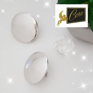 50's CORO🔥Vintage Silver Tone Clip On Earrings| Large Button Earrings
